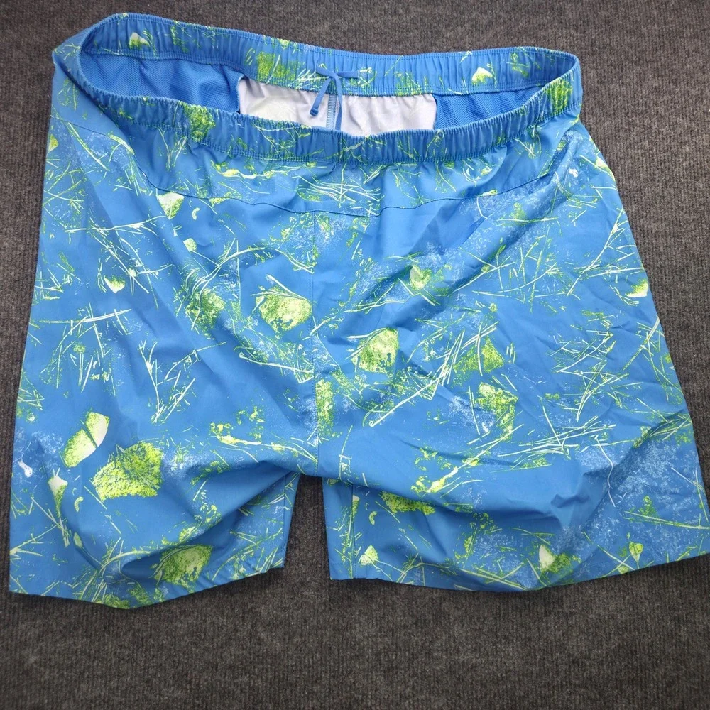 The North Face Mens XXL Blue Green Graphic Athletic Hiking Shorts Polyester